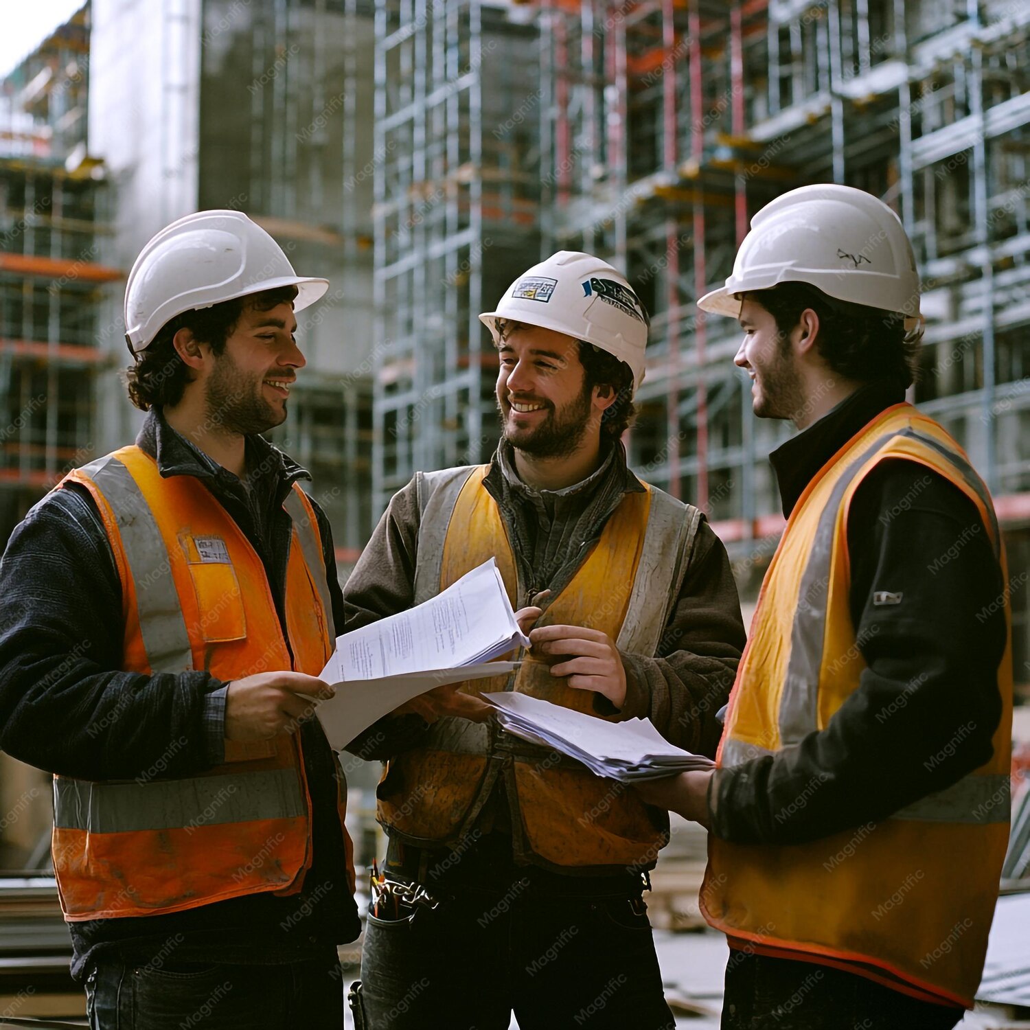diverse team engineers construction workers collaborating project plans industrial site 1267867 18637